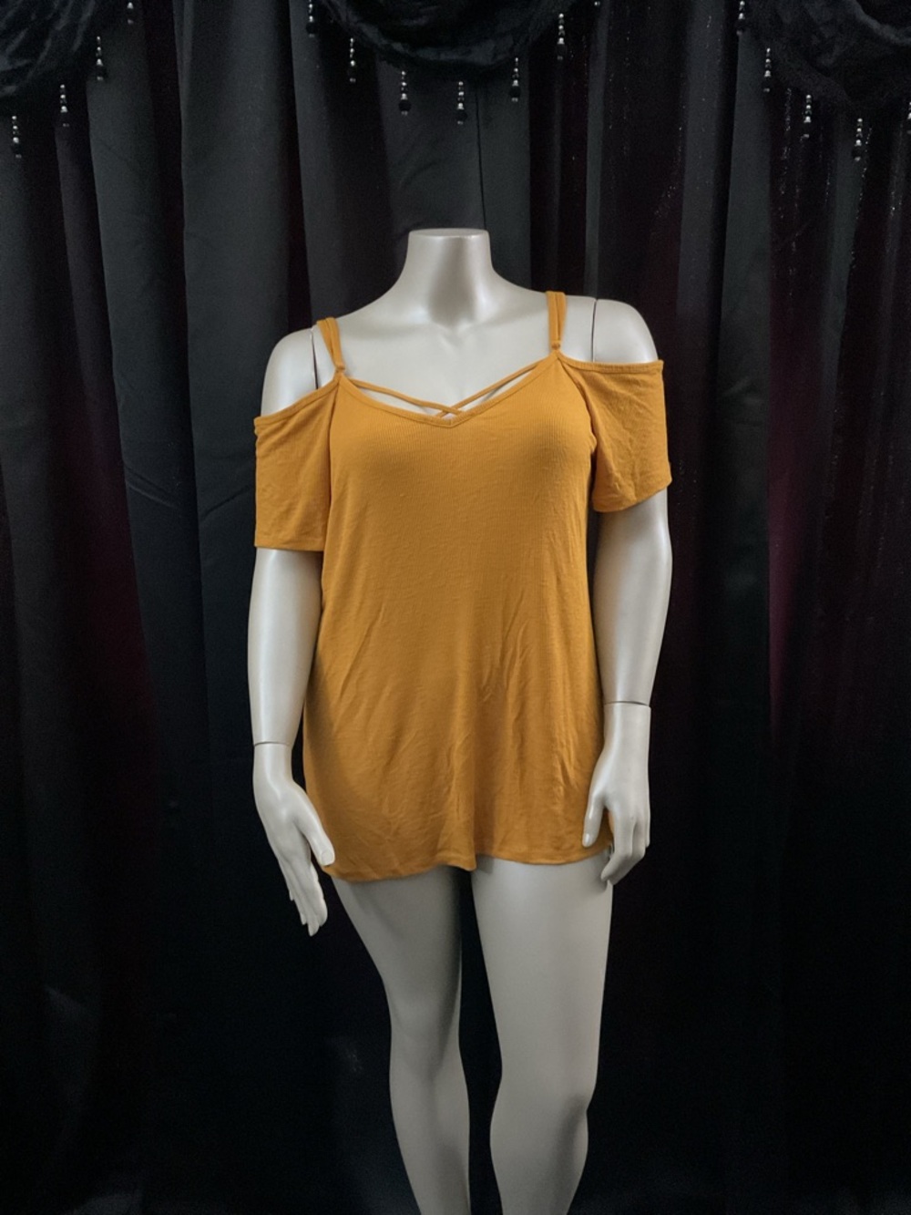 torrid Mustard Cold-Shoulder Strappy Blouse